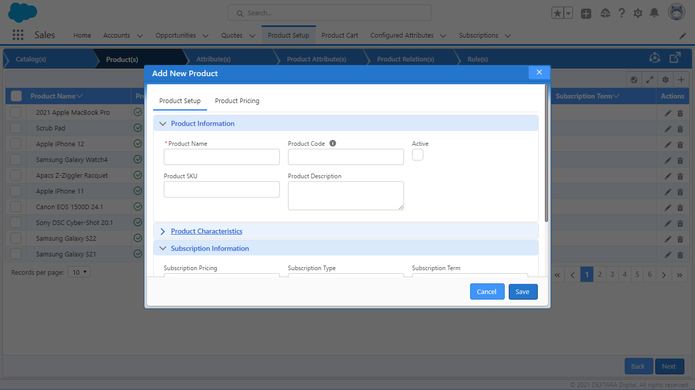 screenshot of Dextara CPQ